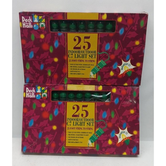 NEW VTG (2) 25' C7 LIGHT STRING IN/OUT Large Green "Deck the Halls" NEW in BOXES - Picture 6 of 6